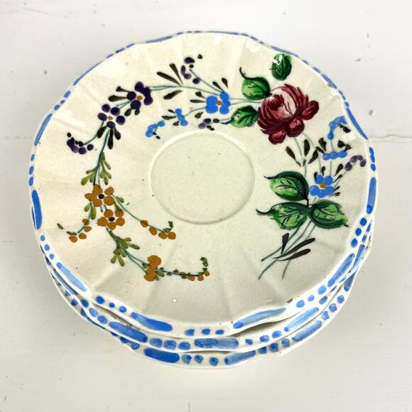 Italian Renaissance Revival Nove Rose Hand Painted Saucer Plate Set of 4 - Picture 1 of 4